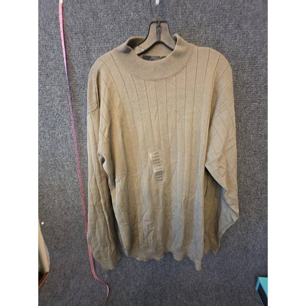 J. Ferrar Sweater Mens XL Light Olive Acrylic Cotton Mock Neck Pullover Knit